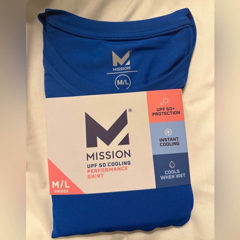 Mission UPF 50 Cooling Performance Shirt Long Sleeve Sz M/L Unisex Lapis Blue